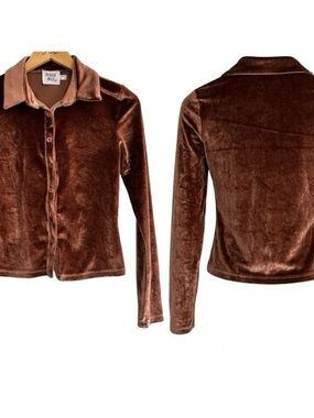 Princess Polly Copper Brown Velvet Button-Front Top Size 6